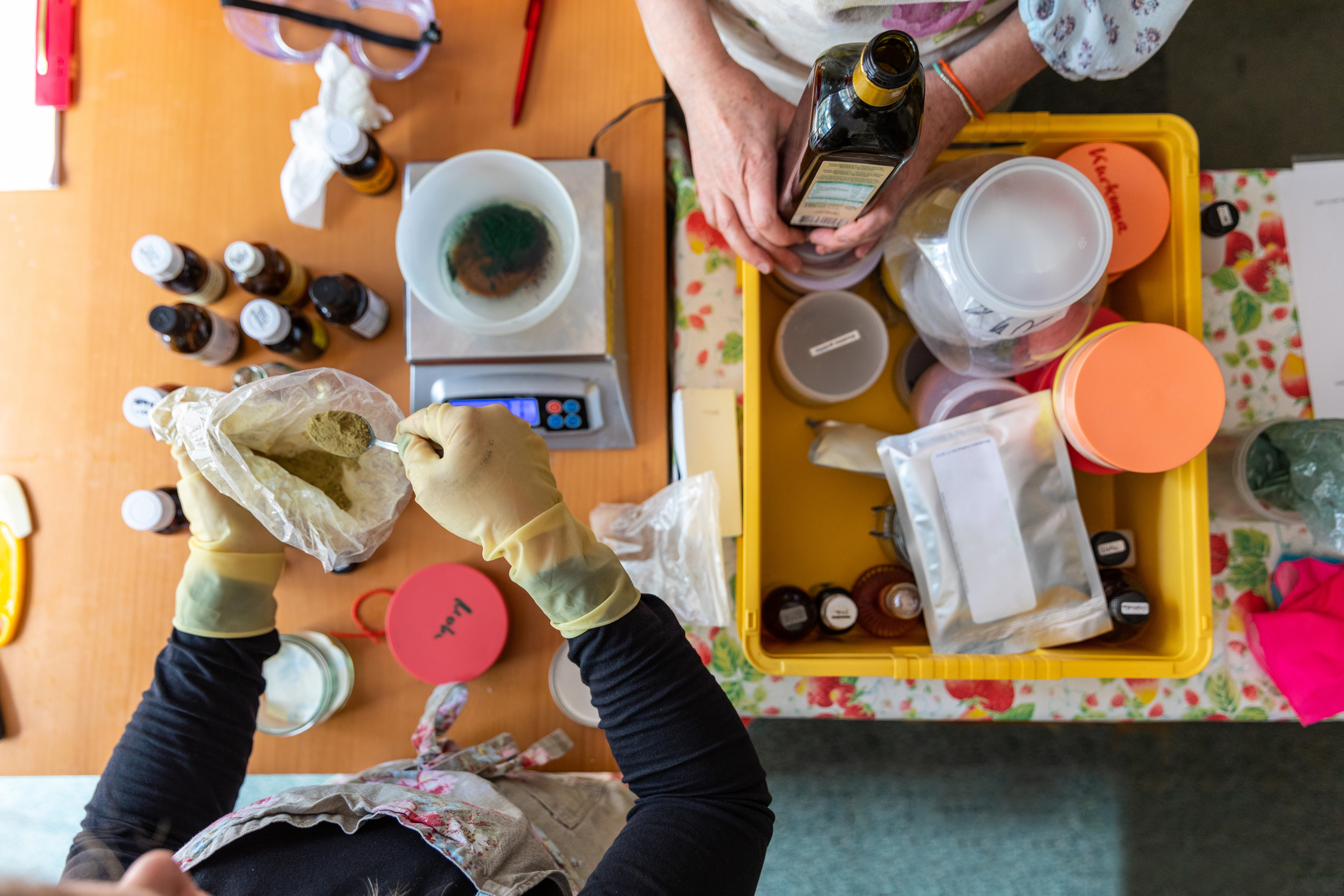 Handmade soap making workshop in a studio